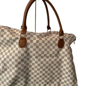 Checkered Brown and Cream Tote Bag Used Once
